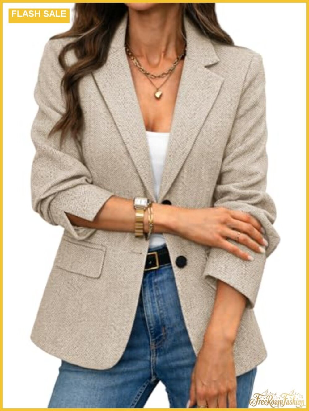 Women's Herringbone Tweed Blazer Slim Fit Business Casual Lined Notch Lapel